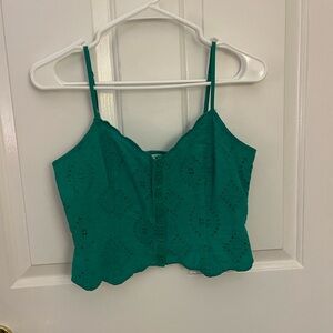 Altar'd State Teal Eyelet Button-Front Cropped Camisole